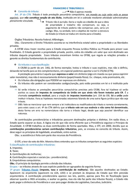 Direito Tribut Rio I Financeiro E Tribut Rio Ii Conceito De Tributo