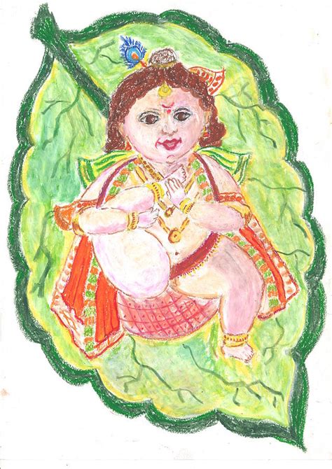 Gorgeous Leaf Krishna Painting By Chitra Pandalai