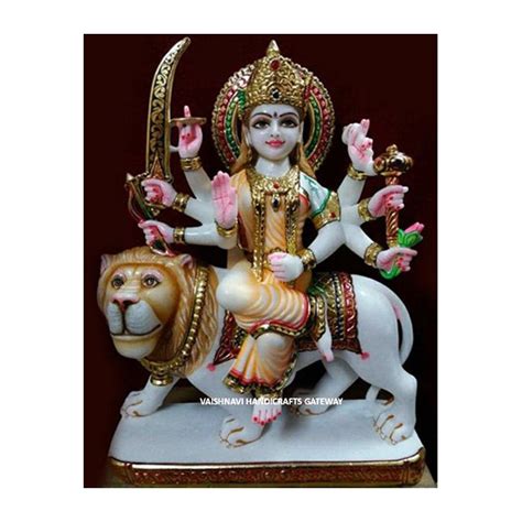 Golden Painted Beautiful Handmade Pure Indian Marble Maa Durga Goddess