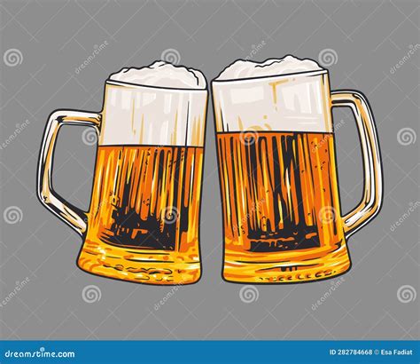 Cheers Two Clinking Glasses Mugs Clinking Glass Tankards Full Of Beer And Splashed Foam Hand