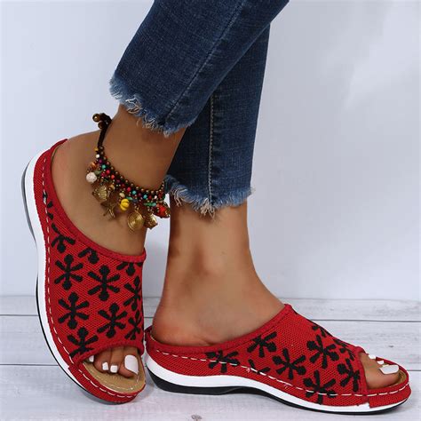 Retro Hollow Flower Wedge Sandals Summer Beach Lady Floral Slippers Uergo