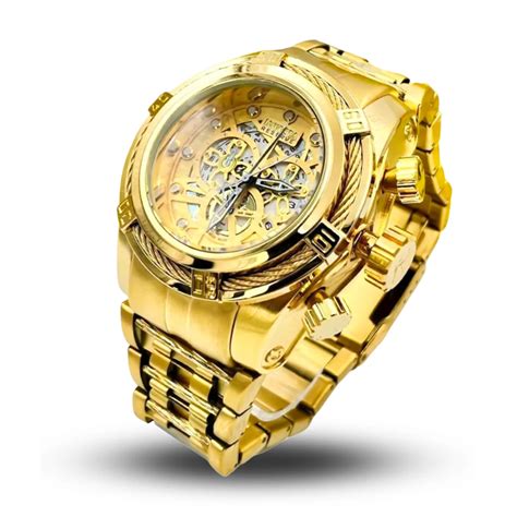 Rel Gio Invicta Zeus Bolt Skeleton Masculino Banhado A Ouro K