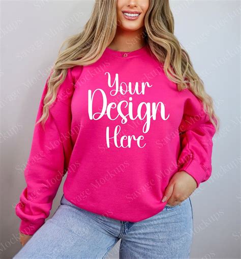 Gildan Heliconia Mockup Sweatshirt Mockup Pink Sweatshirt Mockup