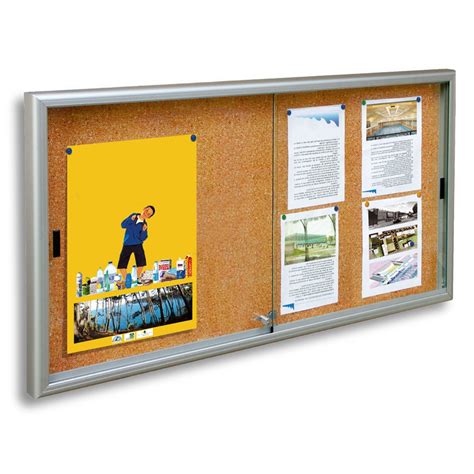 Classic Cork Lockable Notice Board Double Sliding Doors