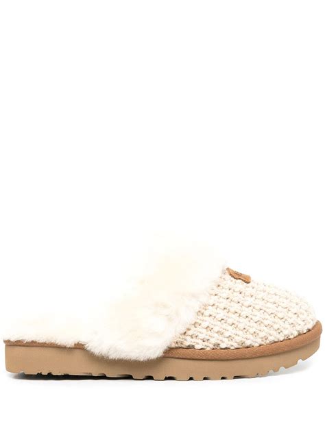 Ugg White Cozy Sheepskin Trimmed Knit Slippers Whats On The Star