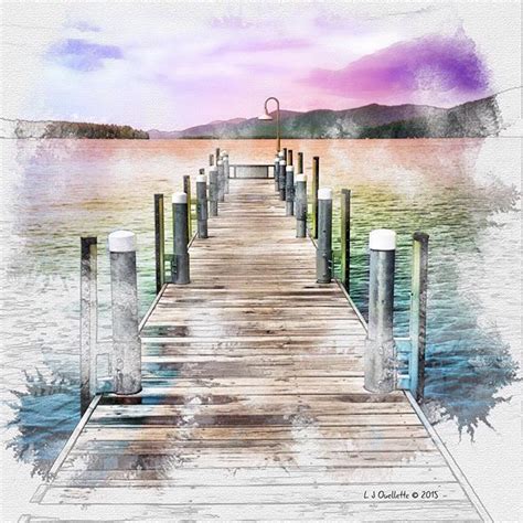 Digital Watercolor Painting Of A Boat Dock On Lake George New York