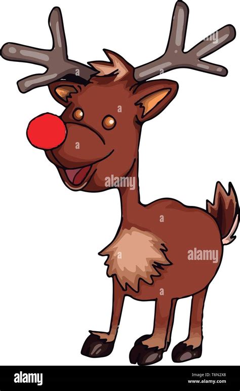 A small reindeer in brown colour with two big horns vector color drawing or illustration Stock ...