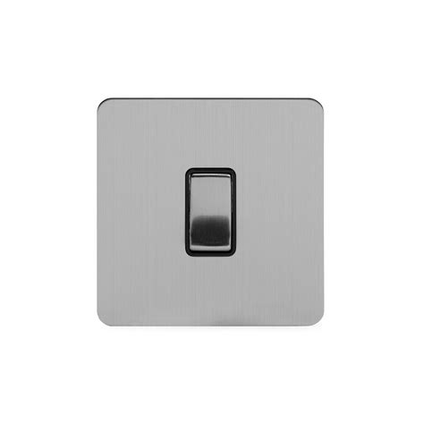 Soho Lighting Brushed Chrome Flat Plate 10a 1 Gang 2 Way Switch Blk Ins Screwless Elesi