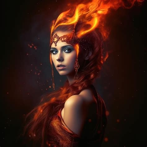 Premium AI Image Fantasy Woman From The Fire Generative AI