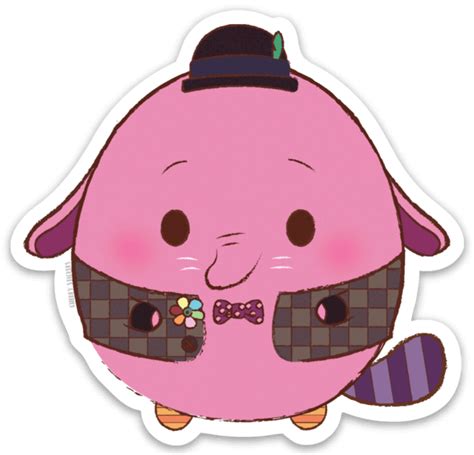 A Pink Sticker With A Hat And Bow Tie On Its Head Sitting In Front Of