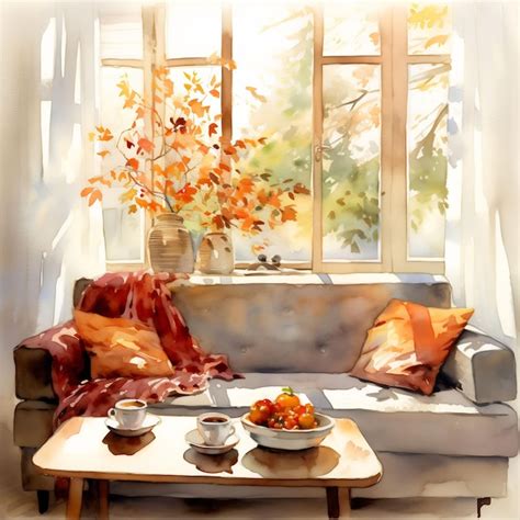 Premium Ai Image A Painting Of A Couch With A Red Blanket On It