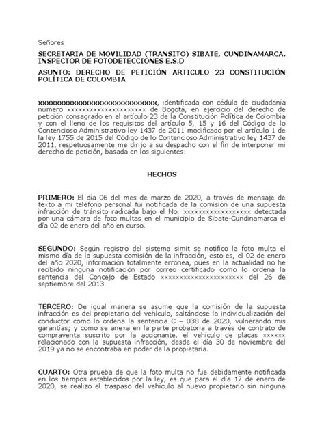 Derecho Peticion Comparendo Pdf Debido Al Proceso Derecho