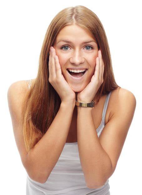 Premium Photo Portrait Surprise And Excited With Woman Smile And