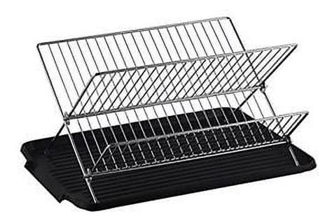 Neat O Chrome Steel Foldable X Type Small Dish Drainer Rack With Black Drainboard