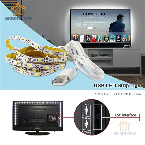 Køb Led strip usb smd3528 lys 50cm 1m 2m 3m kabel led 5v usb strip