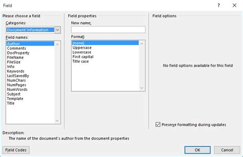 Inserting Custom Properties With Fields Microsoft Word