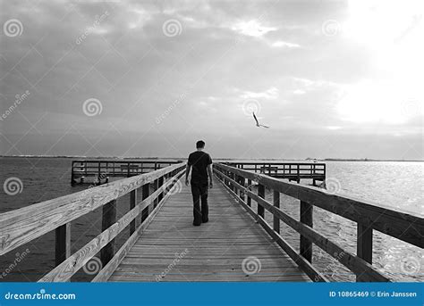 man  pier stock image image  diminishing lonely