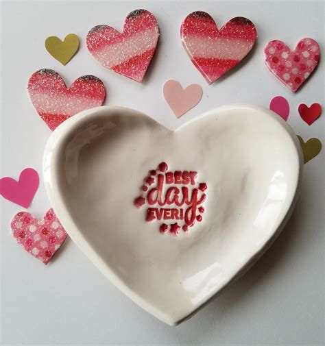 Valentine T Heart Shaped Dish Trinket Dish Jewelry Dish Engagement Dish Best Day Ever Heart