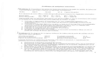 Problemas De Máquinas Asíncronas Problema 1 Considerar Un Motor De
