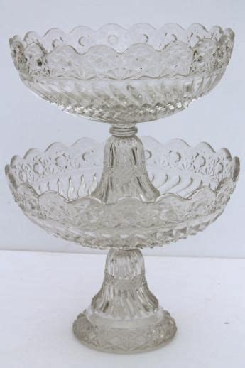 Crystal Clear Vintage Pressed Pattern Glass Compotes Large And Small Pedestal Bowls Pattern