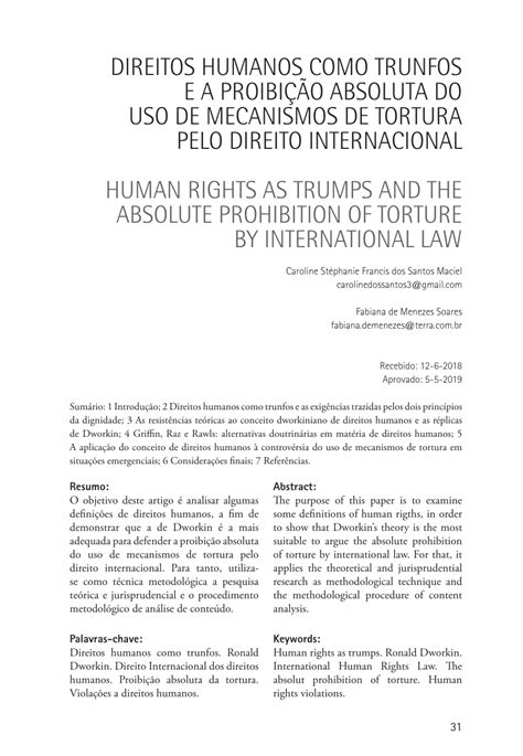 Pdf Direitos Humanos Como Trunfos E A Proibi O Absoluta Do Uso De