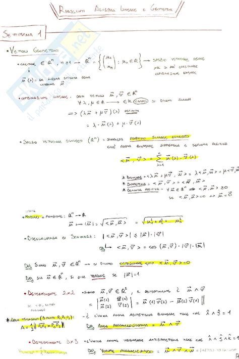 Riassunto Algebra Lineare E Geometria