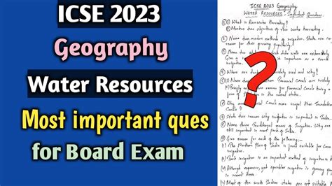 Icse Geography Water Resources Most Important Questions For