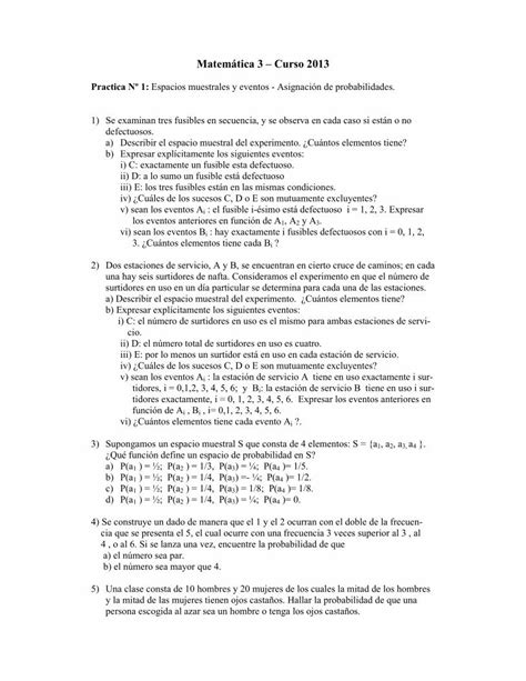 PDF Matemática 3 Curso 2013 Practica Nº 1 Espacios muestrales