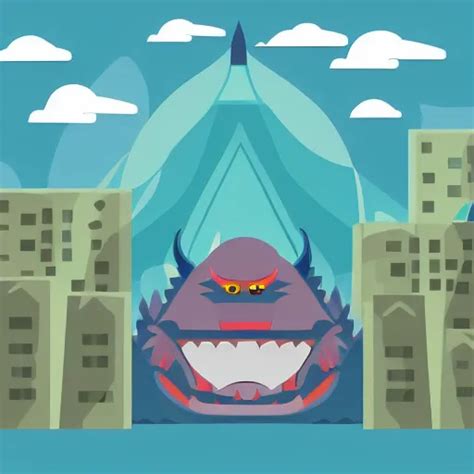 Kaiju Fighting A One Eyed Ogre Modern Flat Design Stable Diffusion