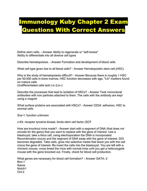 Solution Immunology Kuby Chapter Exam Questions With Correct Answers