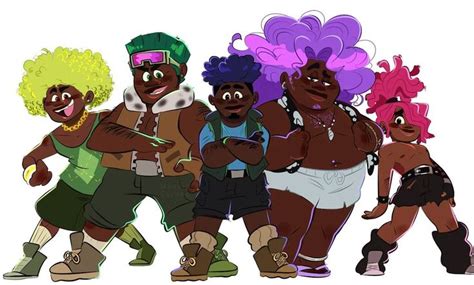 An Animated Group Of Black People With Different Colored Hair Styles