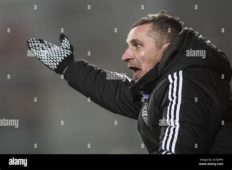 Eupen S Head Coach Mersad Selimbegovic Reacts During A Soccer Match