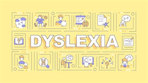 Texte De Dyslexie Avec Diverses Icônes De Ligne Mince Concept Sur Fond Monochromatique Jaune