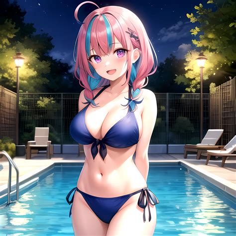 Girl Ahoge Bare Shoulders Bikini Blue Bikini Blue Hair Blush Braid