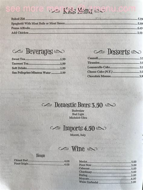 Menu At Anthonys Italian Restaurant Whiteville
