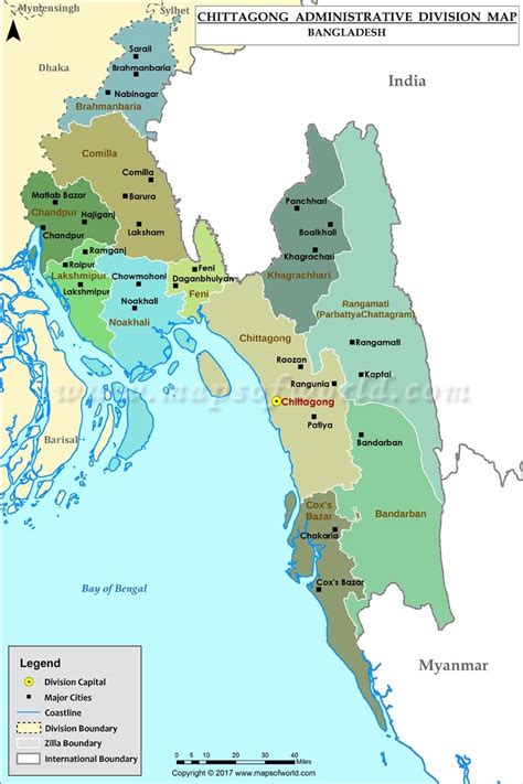 Chittagong Map Districts In Chittagong Division Of Bangladesh