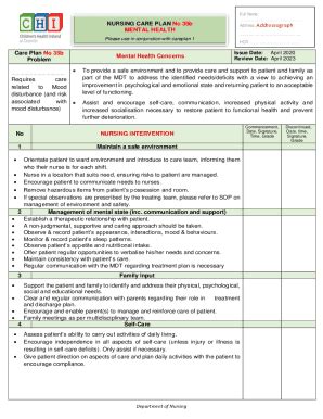 Fillable Online Mental Health Nursing Diagnosis Care Plan Fax Email