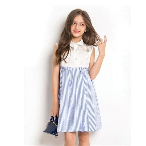 10 12 Years Girl Sleeveless Striped Plaid Princess Party Dress Girls