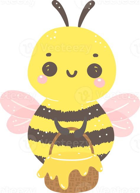 Cute Honey Bee With Flower Cartoon Illustration Kawaii Baby Insect