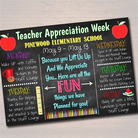 Lift Us Up Theme Teacher Appreciation Week Events Printable — Tidylady Printables