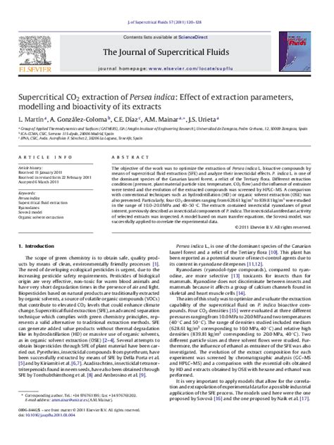 Pdf Supercritical Co2 Extraction Of Persea Indica Effect Of