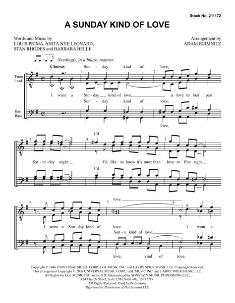 Etta James - A Sunday Kind of Love (arr. Adam Reimnitz) sheet music