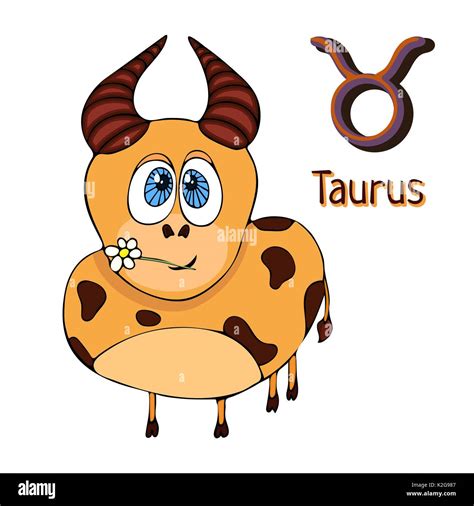 Zodiac Sign Cartoon Taurus Astrological Character Painted Funny