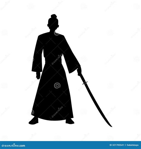 Black Silhouette Of A Samurai With Katana Stock Vector Illustration