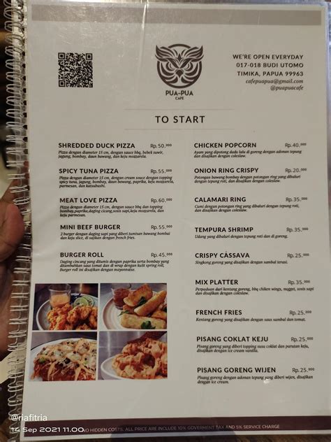 Menu At Pua Pua Cafe Timika