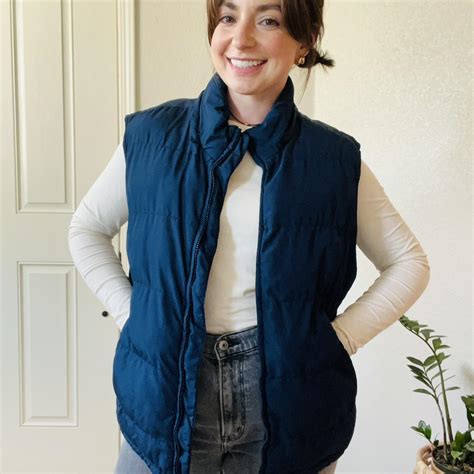 St Johns Bay Navy Blue Puffer Vest Tagged A Size Depop