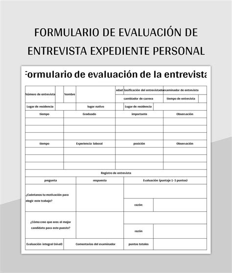 Plantilla de Excel Formulario De Evaluación De Entrevista Expediente