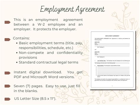 Employment Agreement Contract Template Employee Hiring Etsy