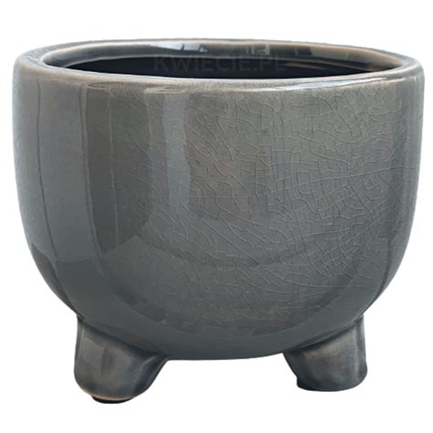 Osłonka CERAMICZNA Doniczka na Nóżkach Szara 12 cm 11998444977