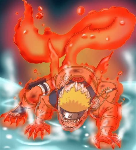 An Animated Image Of Naruto Floating In The Water With His Hands On His